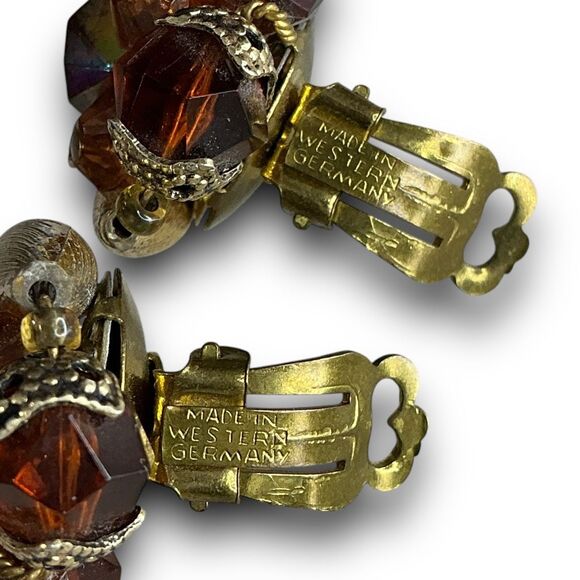 Vintage Classy Gold Toned Brown Garnet Burnt Orange Beaded Crystal Cluster Clip - Picture 3 of 7